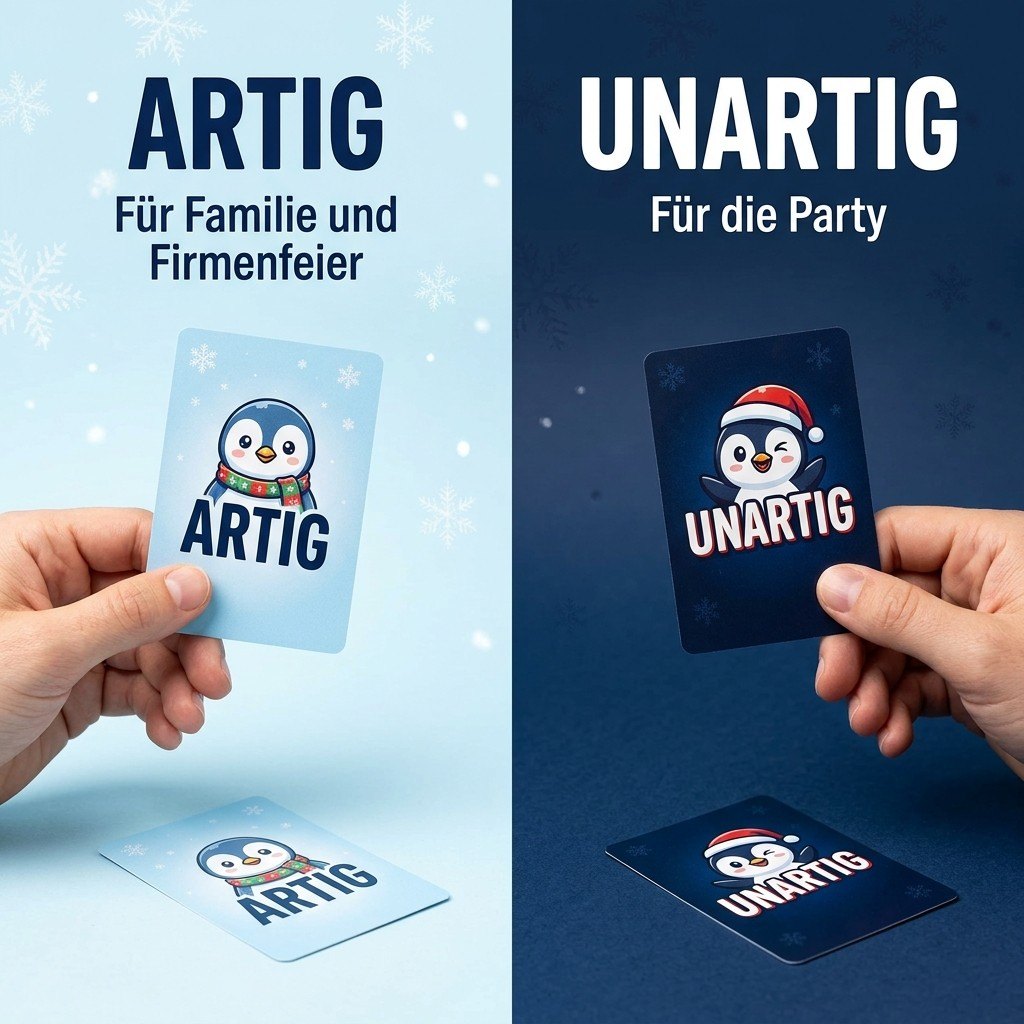 Hände halten eine Artig- und eine Unartig-Karte